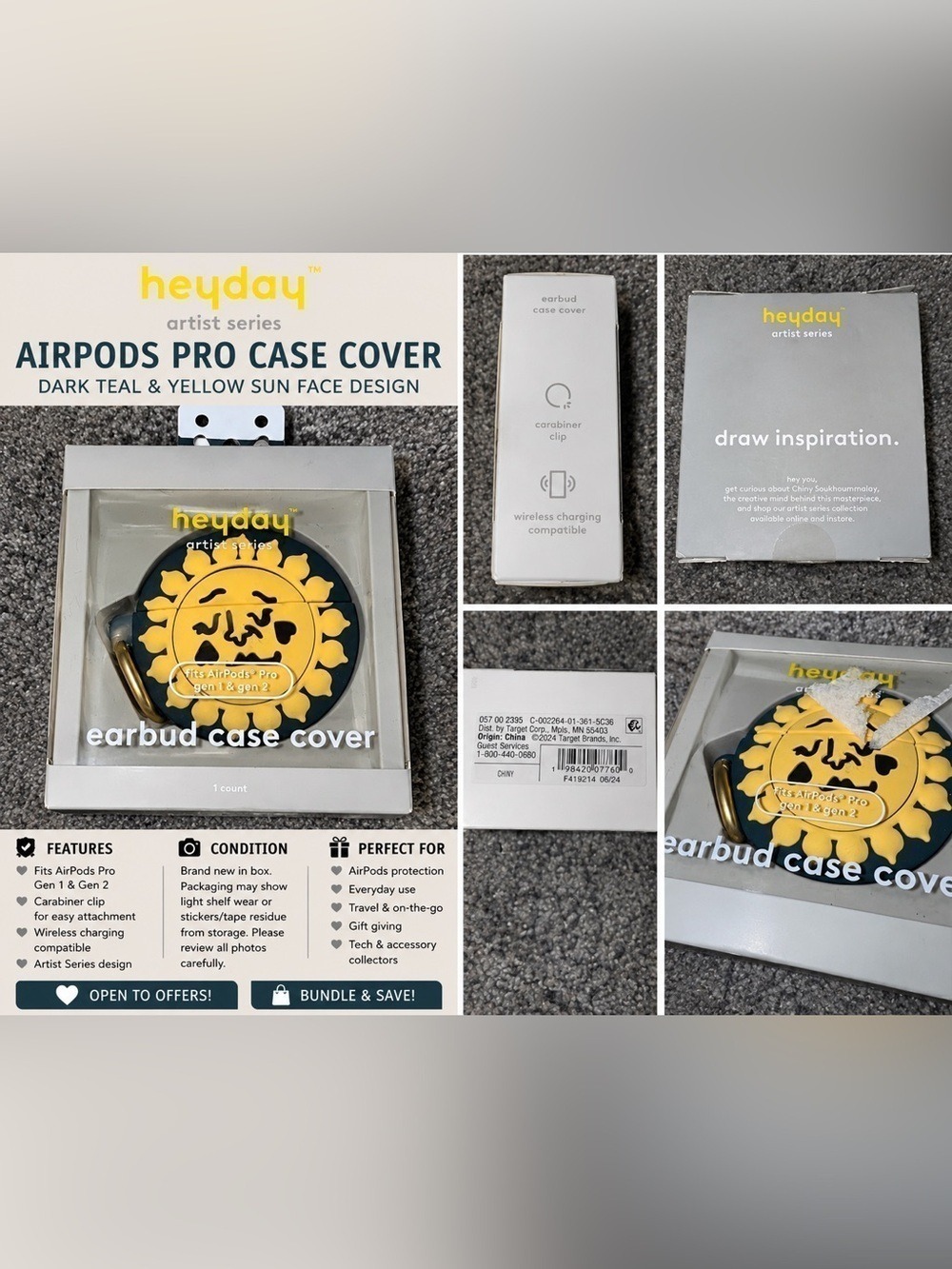 Heyday Artist Series AirPods Pro Case Cover Sun Face NIB